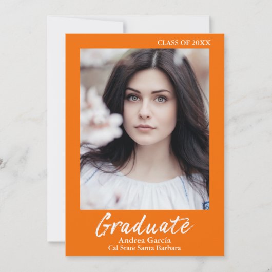 白モダン文字オレンジブルー大学院写真 案内状 (正面)