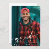 白モダン文字オーバーレイ2枚の写真卒業 案内状 (正面/裏面)