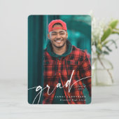 白モダン文字オーバーレイ2枚の写真卒業 案内状 (スタンド正面)