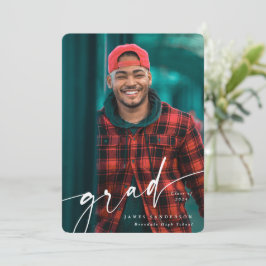 白モダン文字オーバーレイ2枚の写真卒業 案内状