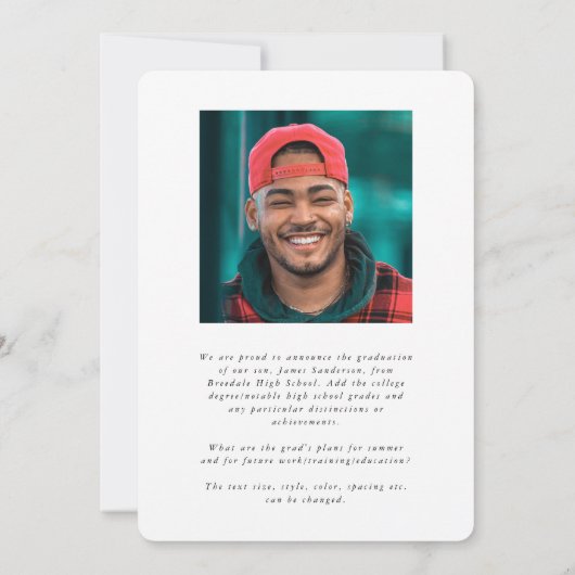 白モダン文字オーバーレイ2枚の写真卒業 案内状 (裏面)