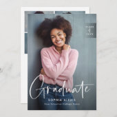 白モダン文字オーバーレイ4写真卒業 サンキューカード (正面/裏面)