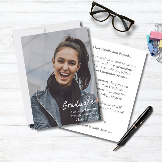 白モダン文字オーバーレイ |大学院写真 案内状