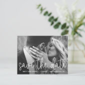 白モダン文字タイポグラフィ写真の保存日付 案内ポストカード (スタンド正面)