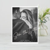 白モダン文字フォトウェディング日付の保存 招待状 (スタンド正面)