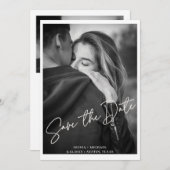 白モダン文字フォトウェディング日付の保存 招待状 (正面/裏面)