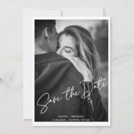 白モダン文字フォトウェディング日付の保存 招待状