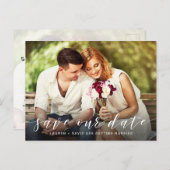 白モダン文字フォトウェディング日付の保存 案内ポストカード (正面/裏面)