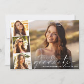 白モダン文字フォトオーバーレイ卒業 案内状 (正面)