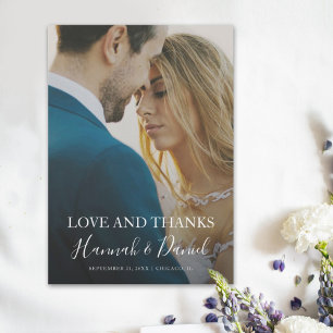 白モダン文字フルフォトカスタムウェディング サンキューカード