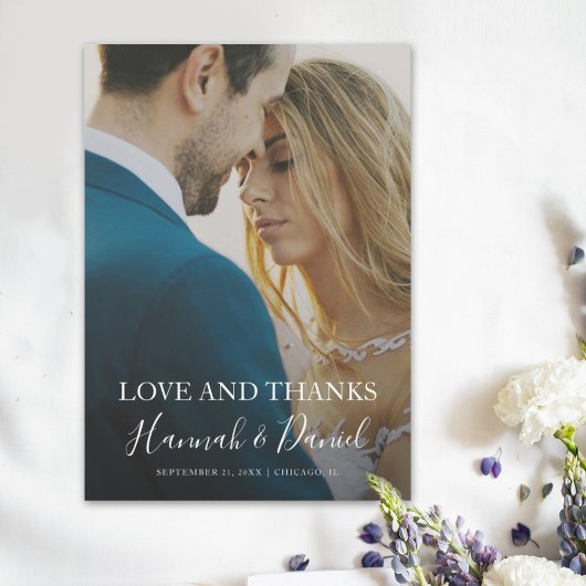 白モダン文字フルフォトカスタムウェディング サンキューカード