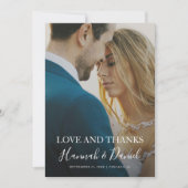 白モダン文字フルフォトカスタムウェディング サンキューカード (正面)