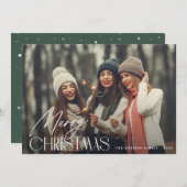 白モダン文字メリークリスマスの写真カード シーズンカード (正面/裏面)