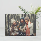 白モダン文字メリークリスマスの写真カード シーズンカード (スタンド正面)