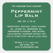 白モダン文字リップクリーム管ラベル付き緑 スクエアシール (正面)