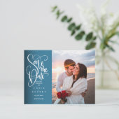 白モダン文字写エレガント真の保存 案内ポストカード (スタンド正面)