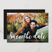 白モダン文字写真の保存日付 セーブザデート (正面/裏面)