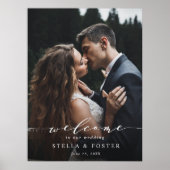 白モダン文字写真の結婚ウェルカムサイン ポスター (正面)