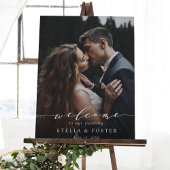 白モダン文字写真の結婚ウェルカムサイン ポスター