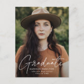 白モダン文字写真卒業パーティー インビテーションポストカード (正面)