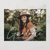 白モダン文字写真卒業パーティー インビテーションポストカード (正面)