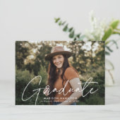 白モダン文字写真卒業パーティー 招待状 (スタンド正面)