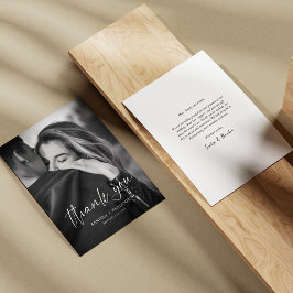 白モダン文字写真結婚のサンキューカード サンキューカード
