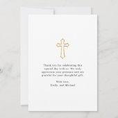 白モダン文字宗教ベビー写真バプテスマ サンキューカード (裏面)