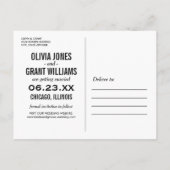 白モダン文字書の写真日付の保存 案内ポストカード (裏面)