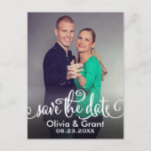 白モダン文字書の写真日付の保存 案内ポストカード (正面)