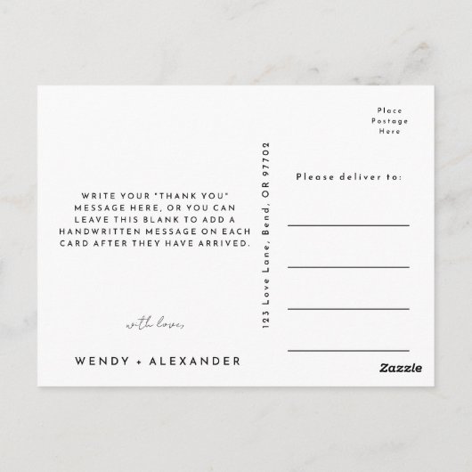 白モダン文字結婚の感謝はがき ポストカード (裏面)