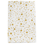 白モダン星と金ゴールド星 ミディアムペーパーバッグ (正面)