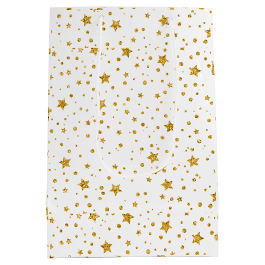 白モダン星と金ゴールド星 ミディアムペーパーバッグ (裏面)