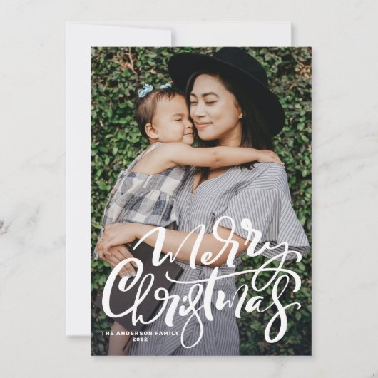 白モダン書写真メリークリスマス シーズンカード (正面)