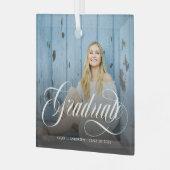 白モダン書写真卒業 ガラスオーナメント (正面左)