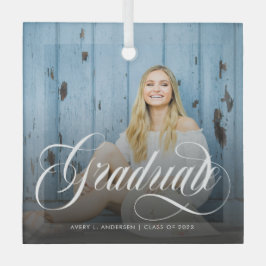 白モダン書写真卒業 ガラスオーナメント