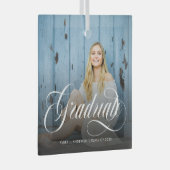 白モダン書写真卒業 ガラスオーナメント (正面右)