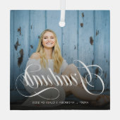 白モダン書写真卒業 ガラスオーナメント (裏面)