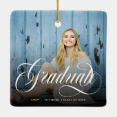 白モダン書写真卒業 セラミックオーナメント (裏面)