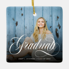 白モダン書写真卒業 セラミックオーナメント