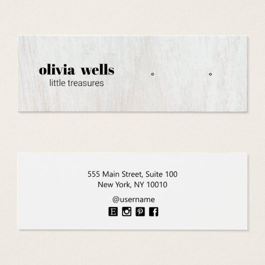 白モダン木スタッドイヤリング表示カード (正面&裏面)