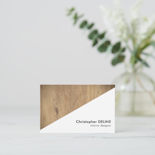 白モダン木幾何学模様インテリア設計者 名刺 (スタンド正面)