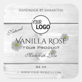 白モダン木目製品ラベルフローラロゴ スクエアシール