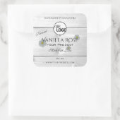 白モダン木目製品ラベルフローラロゴ スクエアシール (バッグ)