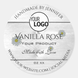 白モダン木目製品ラベルフローラロゴ ラウンドシール