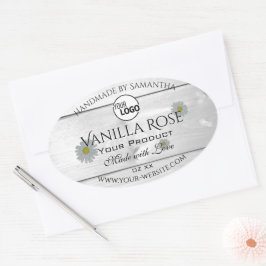 白モダン木目製品ラベルフローラロゴ 楕円形シール