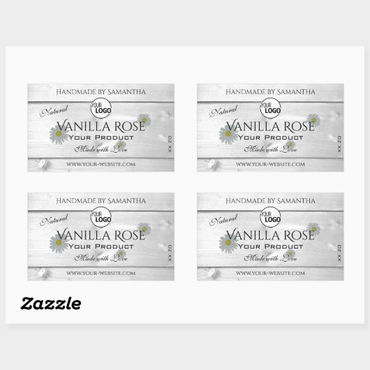 白モダン木目製品ラベルフローラロゴ 長方形シール (シート)