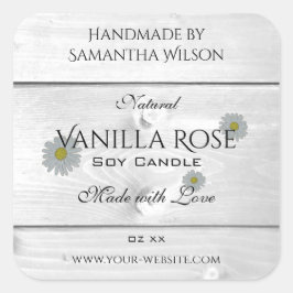 白モダン木粒製品ラベルデイジー花 スクエアシール