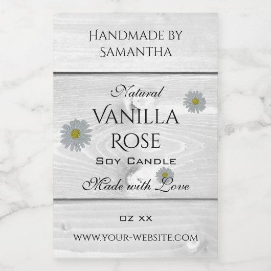 白モダン木粒製品ラベルデイジー花 フードラベル (シングルラベル)