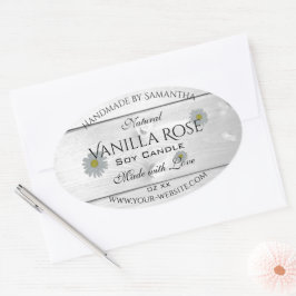 白モダン木粒製品ラベルデイジー花 楕円形シール